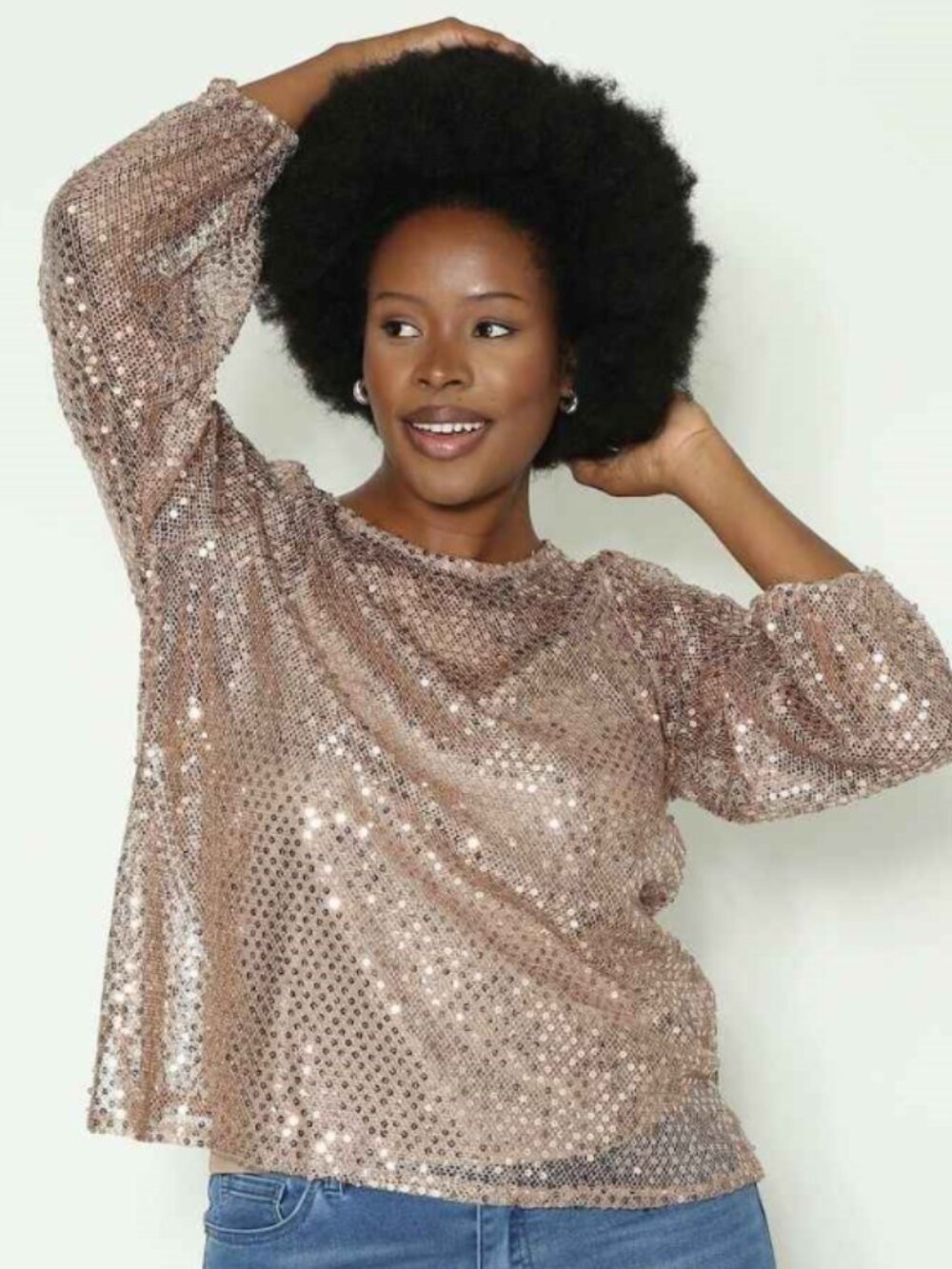 Set of 2 NWOT Diane Gilman Sequin Lantern Sleeve Tops (L)